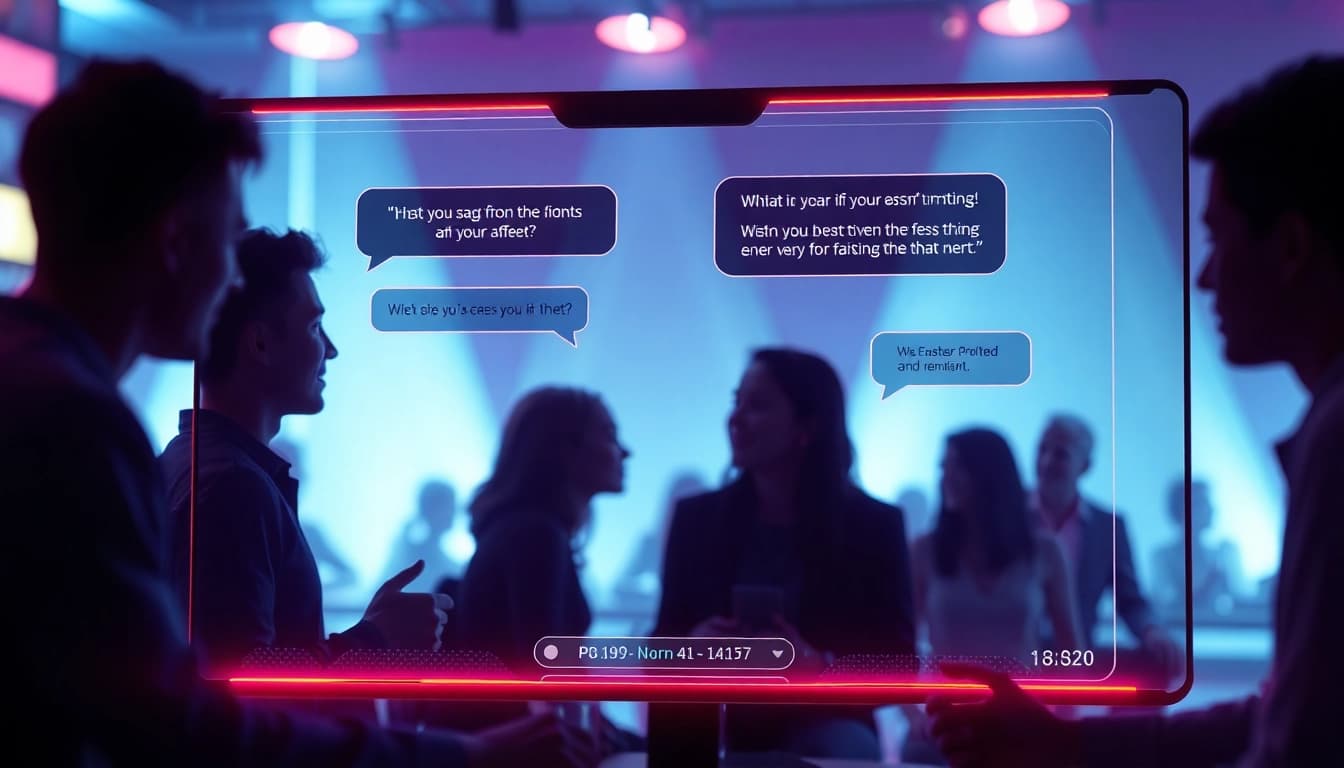 Engaging virtual chat interface for porn ai chat with dynamic avatars and neon accents.