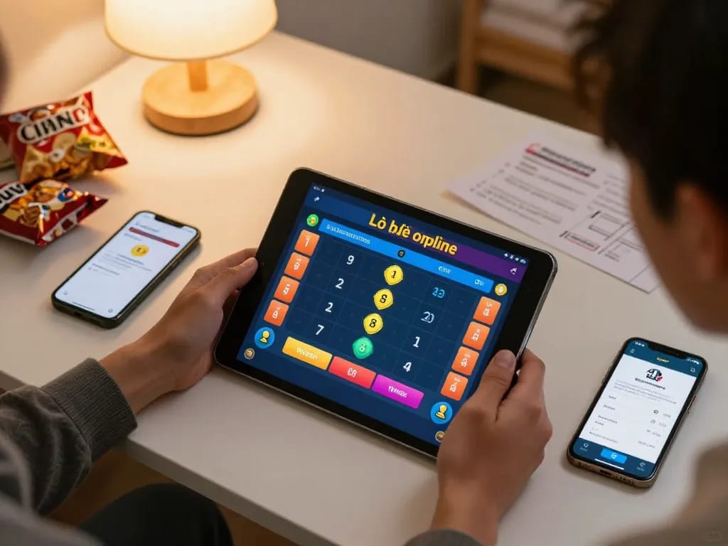 Lô đề online gaming session on a tablet, showcasing betting options in a cozy home setting.