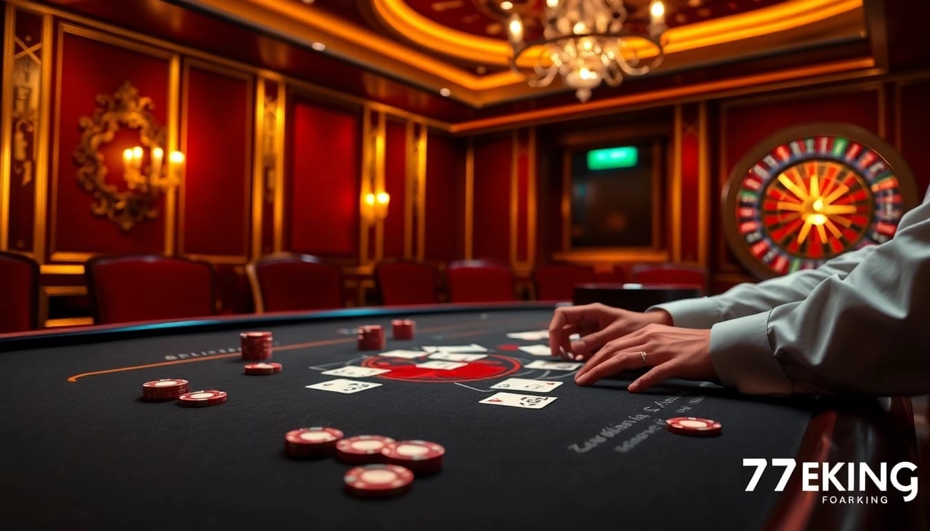Engaged players at a 79king poker table, creating a thrilling casino atmosphere.