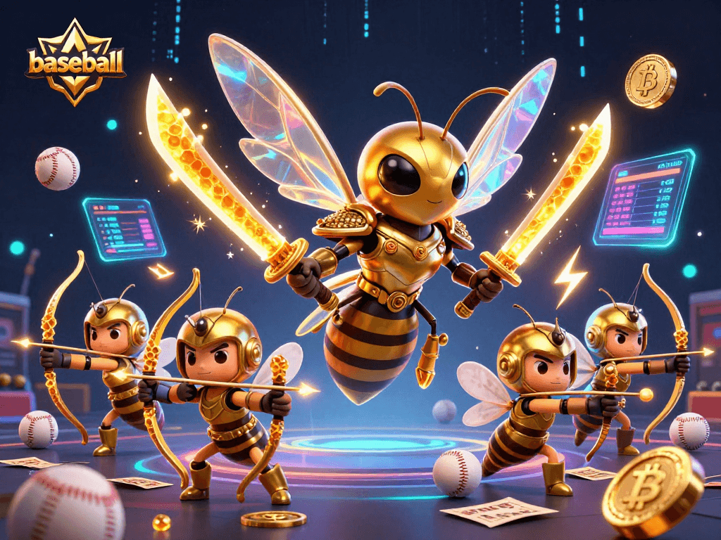 Betting on baseball with vibrant characters and crypto elements showcasing sports excitement.