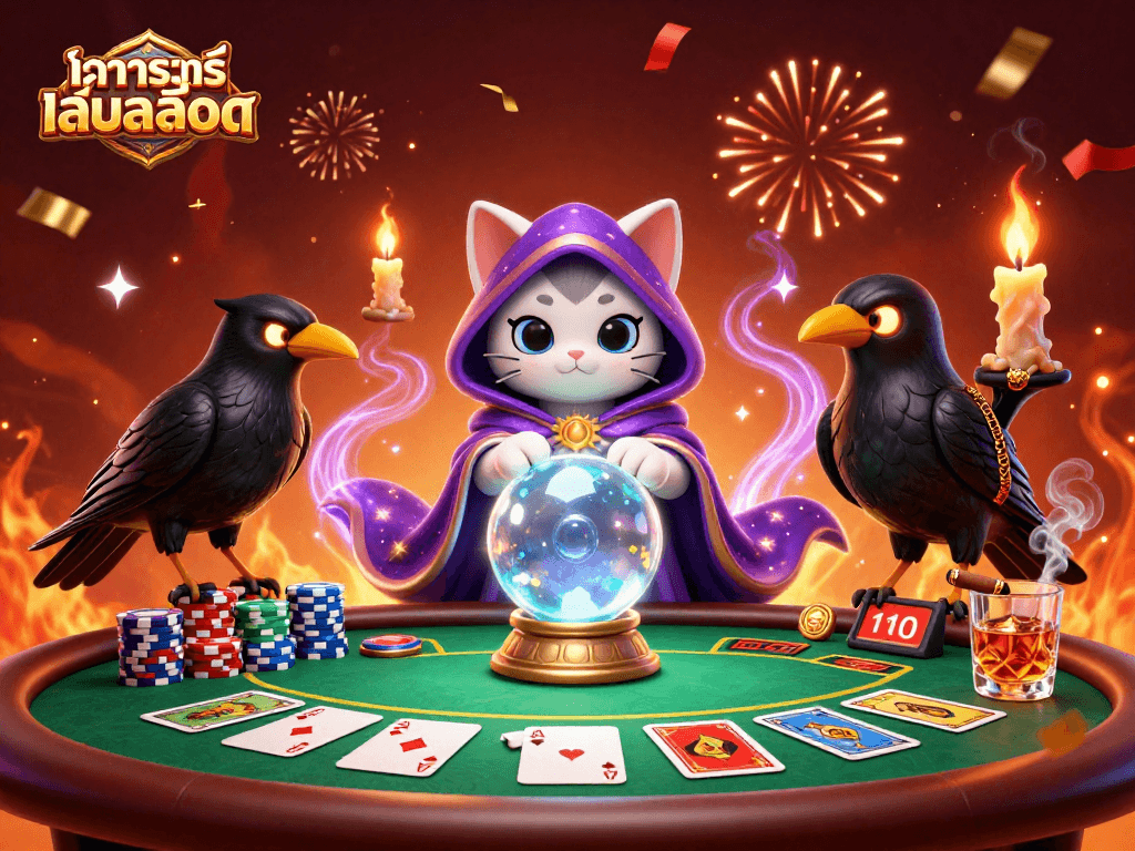 Spin ทดลองเล่นสล็อต to win big with our mystic cat and poker vibes!