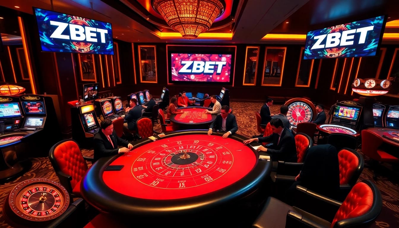 ZBET gaming experience with baccarat table and players enjoying casino action.