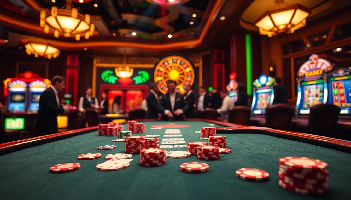 Engaging casino table experience at https://fly88.services/ with poker chips and exciting games.