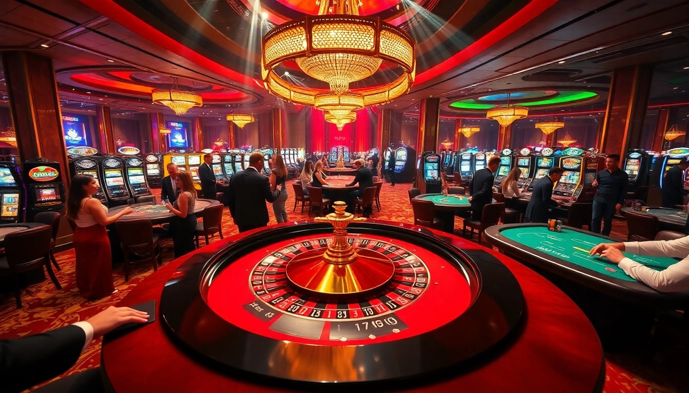 Experience the excitement of gambling at Win 678 with vibrant casino scenes and lively players.