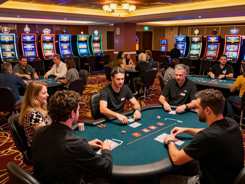 Players strategizing and enjoying their experience at DN88 casino floor with engaging gameplay