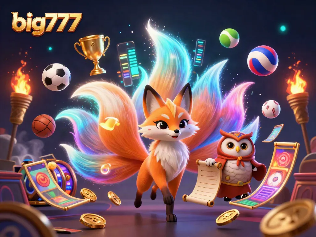 Experience the thrill of big777 casino games with vibrant characters, golden trophies, and dynamic sports elements.