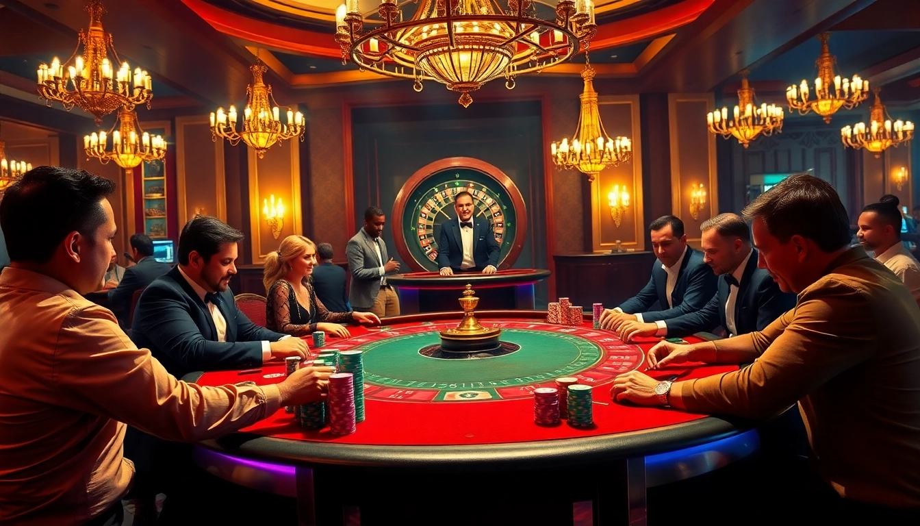 Players strategize and place bets at the poker table in VVVWIN's luxurious casino.