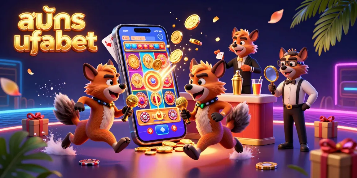 Join the fun at สมัคร ufabet with a lively hyena comedy casino club illustration.