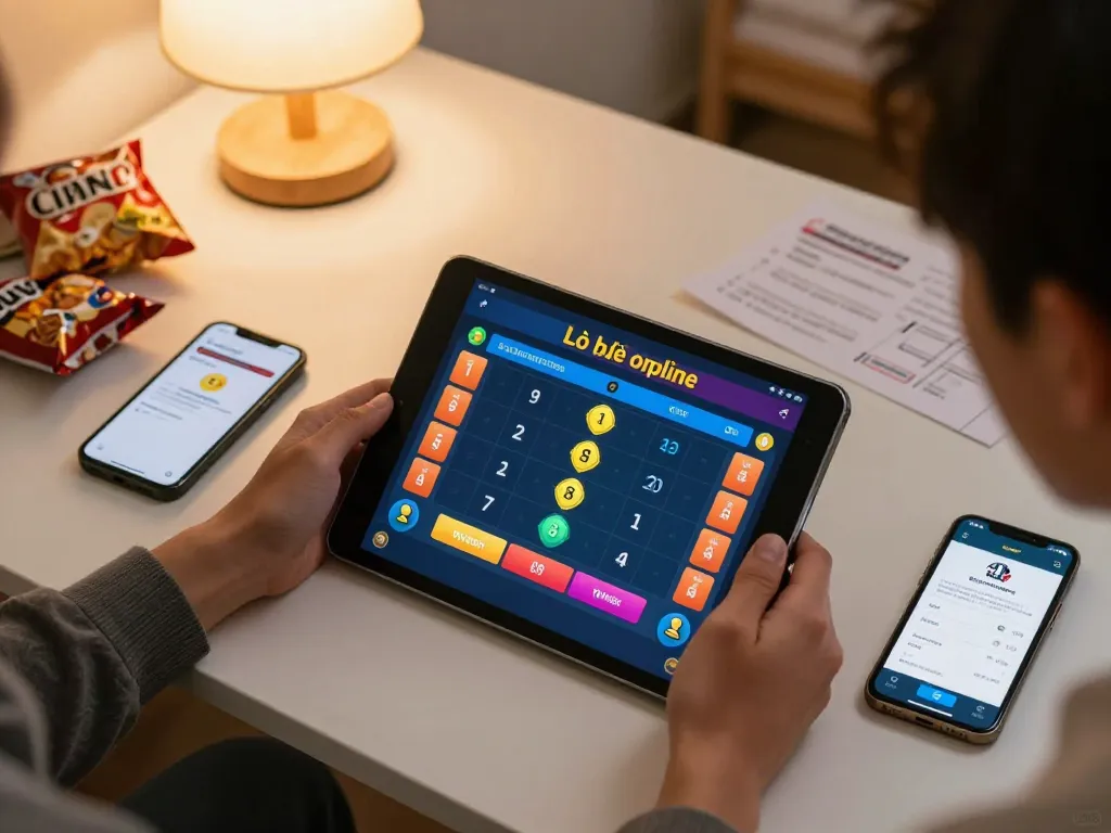 Lô đề online gaming session on a tablet, showcasing betting options in a cozy home setting.