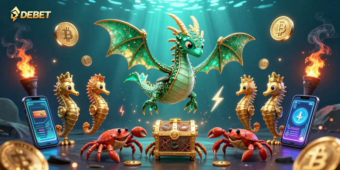 Win big with DEBET through this vibrant underwater casino adventure illustration