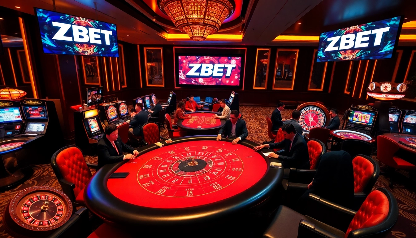 ZBET gaming experience with baccarat table and players enjoying casino action.