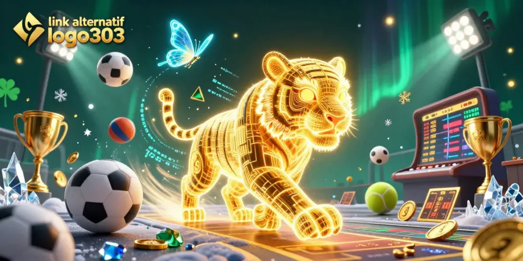 Menggunakan link alternatif logo303, ilustrasi tiger energi cahaya dalam kasino digital yang dinamis.