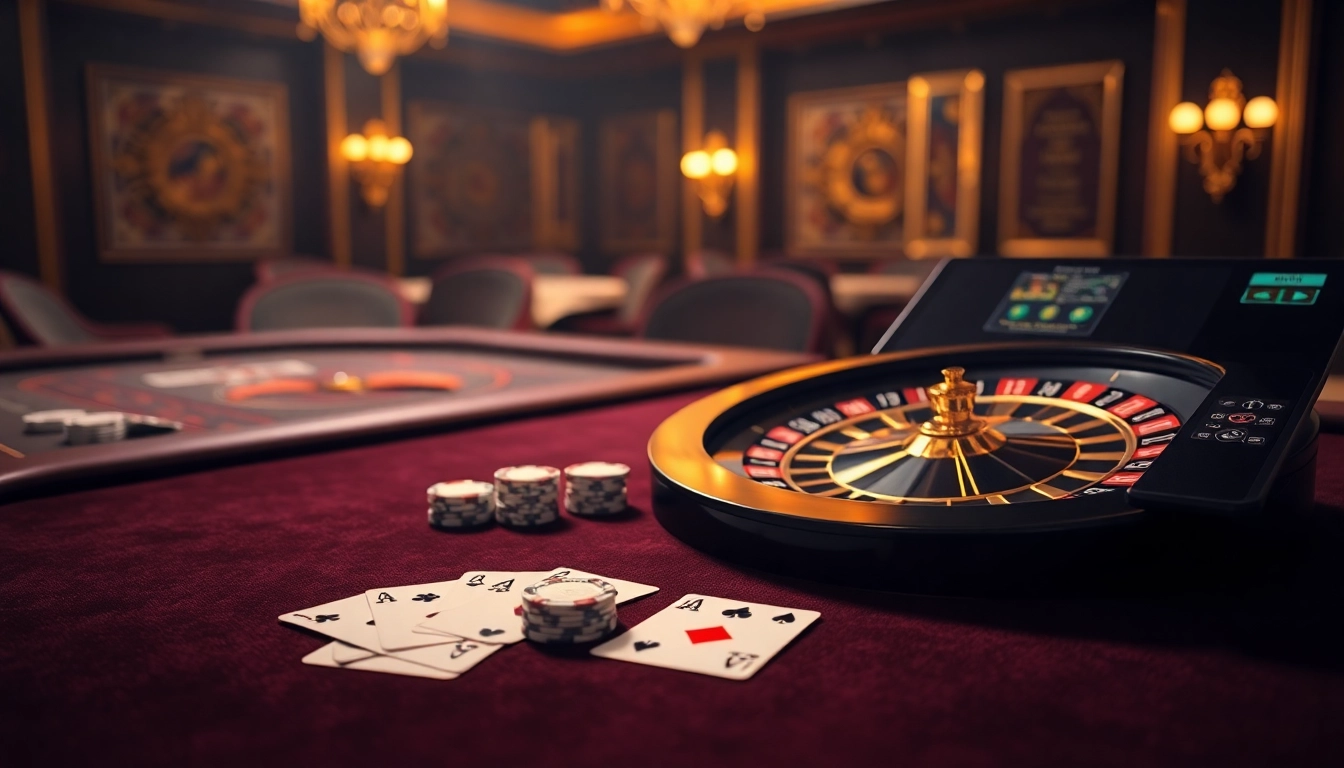 Experience the excitement of RR 88 with a luxurious casino scene featuring poker chips, cards, and a roulette wheel.