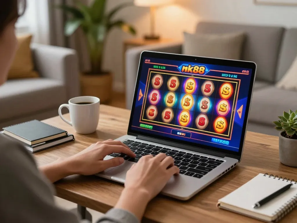 Play nk88 casino games online from a modern home setup with vibrant visuals