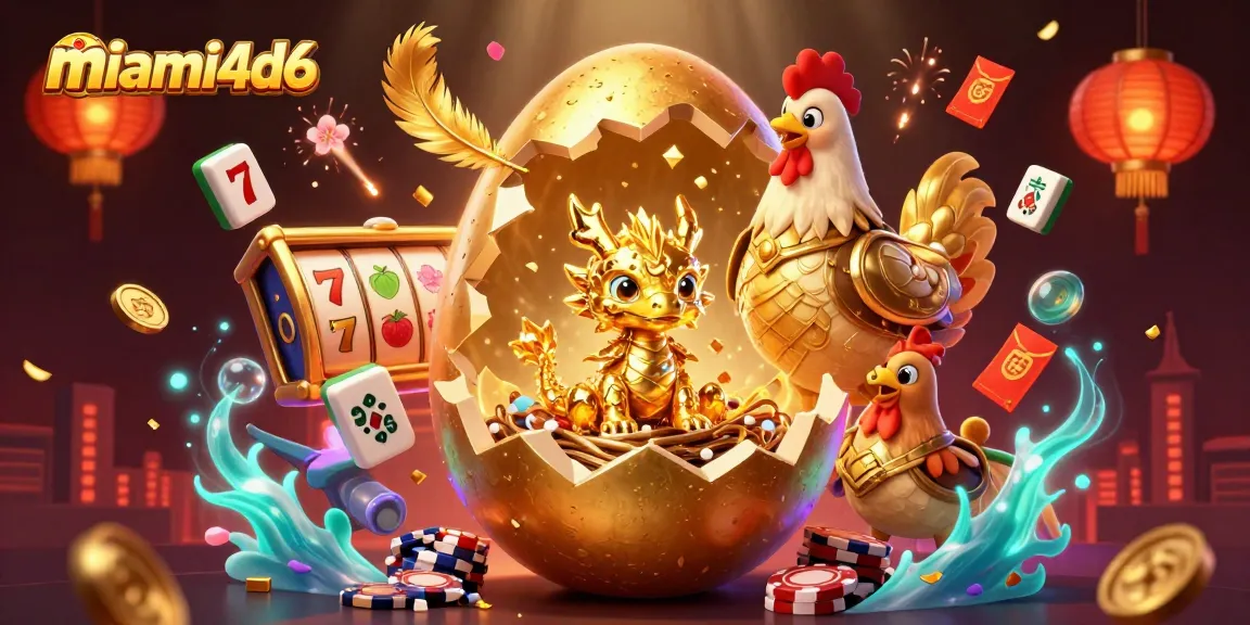 Experience thrilling action with miami4d6's vibrant 3D illustration of a golden dragon guarding poker chips.
