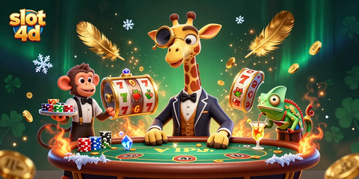 Engage in vibrant slot 4d action with a high-roller giraffe and dazzling casino elements.