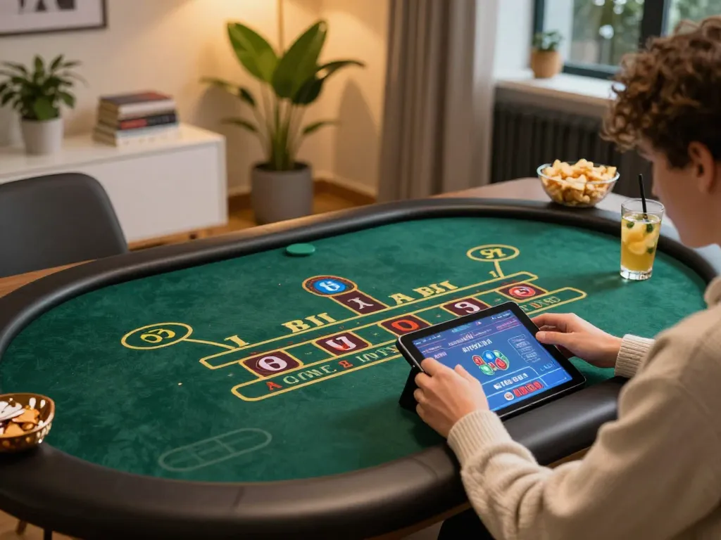 Rik vip player enjoying a Baccarat game on a tablet, creating an engaging online casino experience.