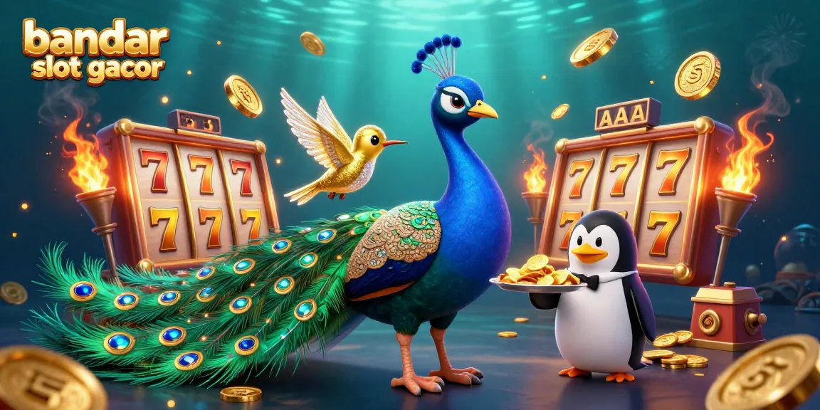 Bandar slot gacor dengan visual yang menarik menampilkan merak dan penguin di dunia kasino