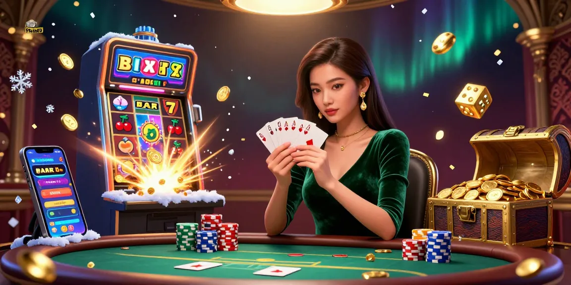 Experience the thrill of winning at Pakde4D with a beautiful Asian woman at a poker table, surrounded by exciting casino elements.