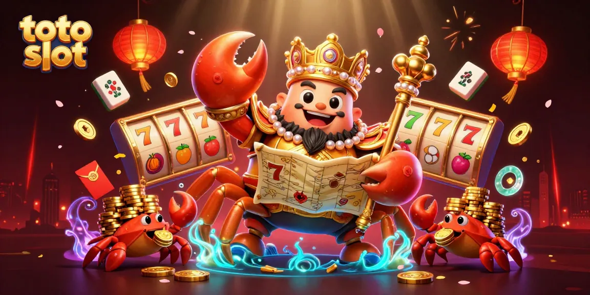 Engage with the thrilling world of toto slot featuring a golden crab emperor surrounded by dynamic slot game elements.