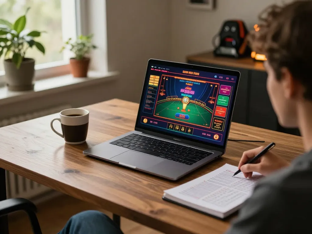 Player enjoying engaging live casino action with lc88 on laptop, showcasing interactive gaming setup.