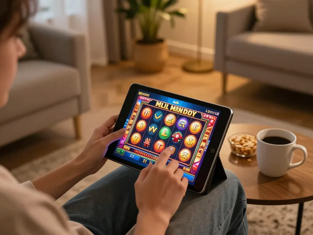 Play slots at home with TR88 on a tablet in a cozy setting.