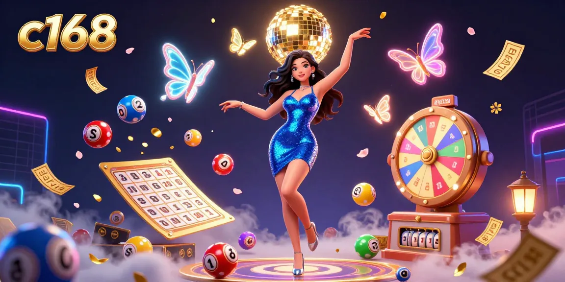 Join the fun with c168 in a vibrant casino scene, featuring exciting lottery action with colorful elements.