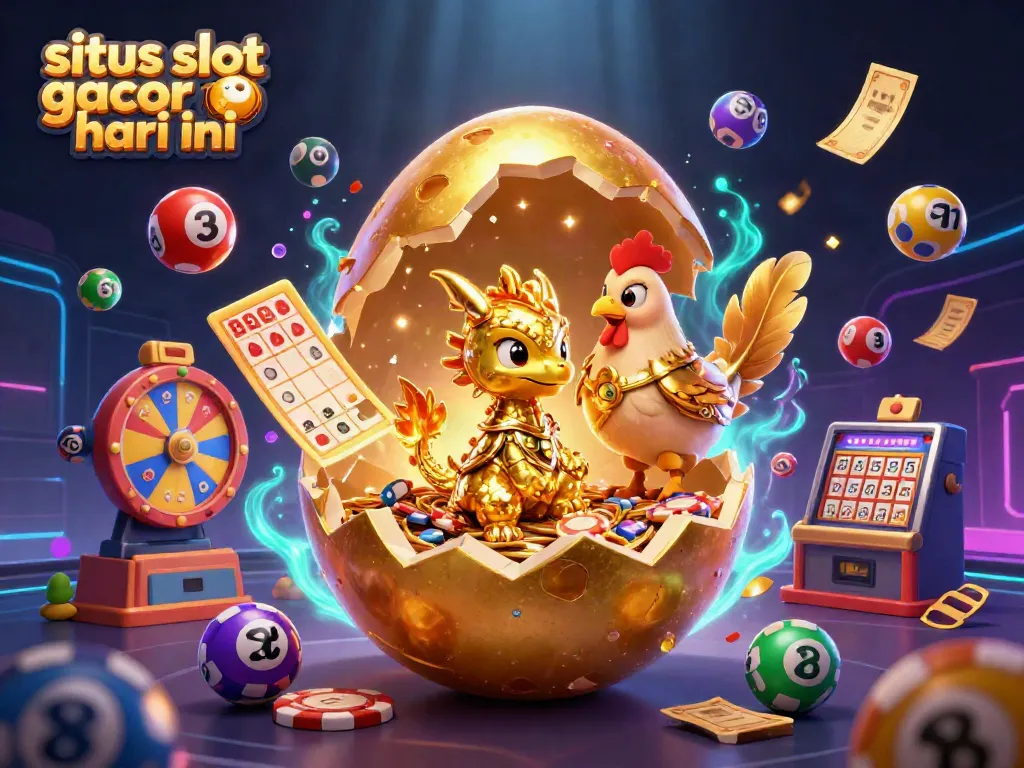 Situs slot gacor hari ini menampilkan ilustrasi fantastis dengan naga emas dan elemen kasino yang menarik.