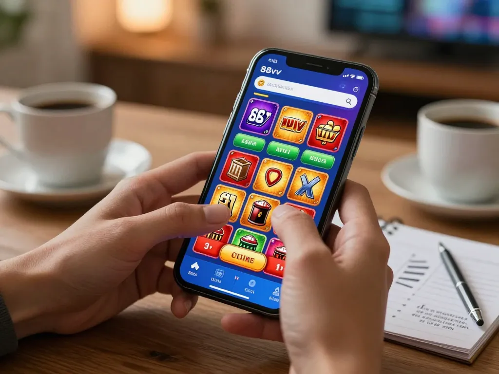 Engaging scene showing 88vv casino app gameplay on a smartphone with strategy notes present