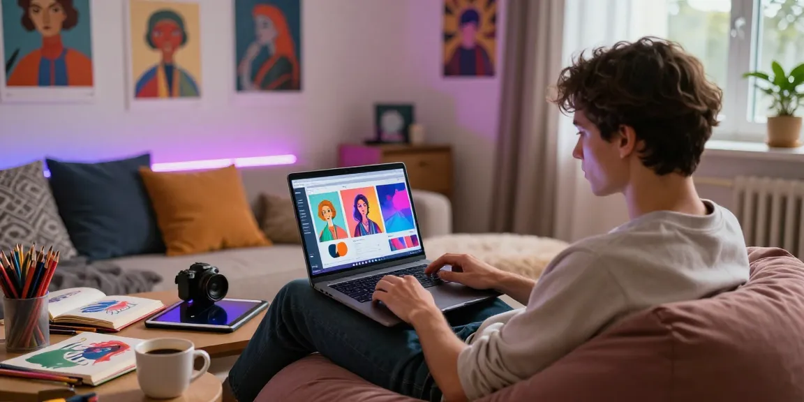 Creative workspace showcasing NSFW AI image generation with vibrant visuals and artistic supplies.