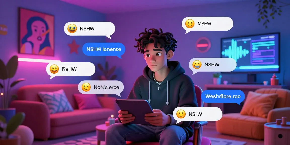 Engaging NSFW chat scene with playful character in vibrant digital setting, showcasing lively interactions.