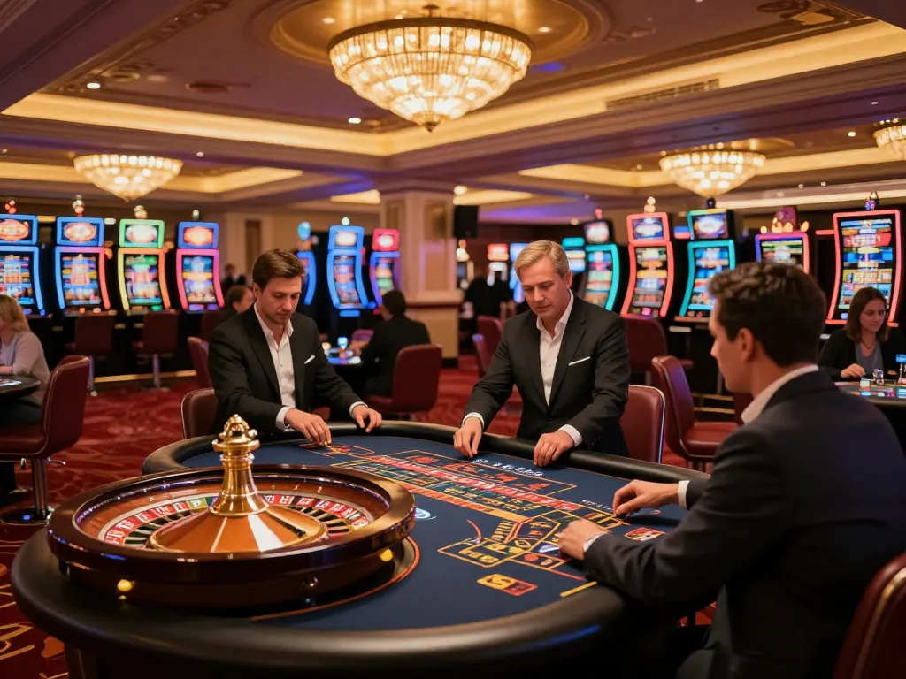 Players engage in thrilling gameplay at mm88bet roulette table, surrounded by vibrant casino atmosphere.