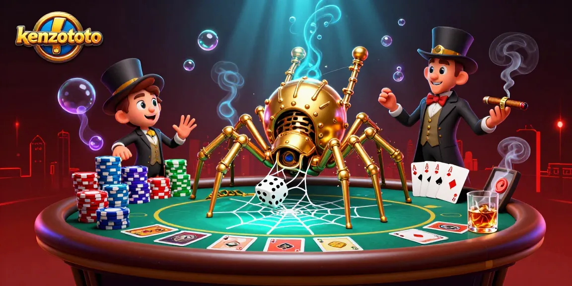 Kenzototo: Captivating illustration featuring luck-themed characters and casino elements engaging in gameplay.