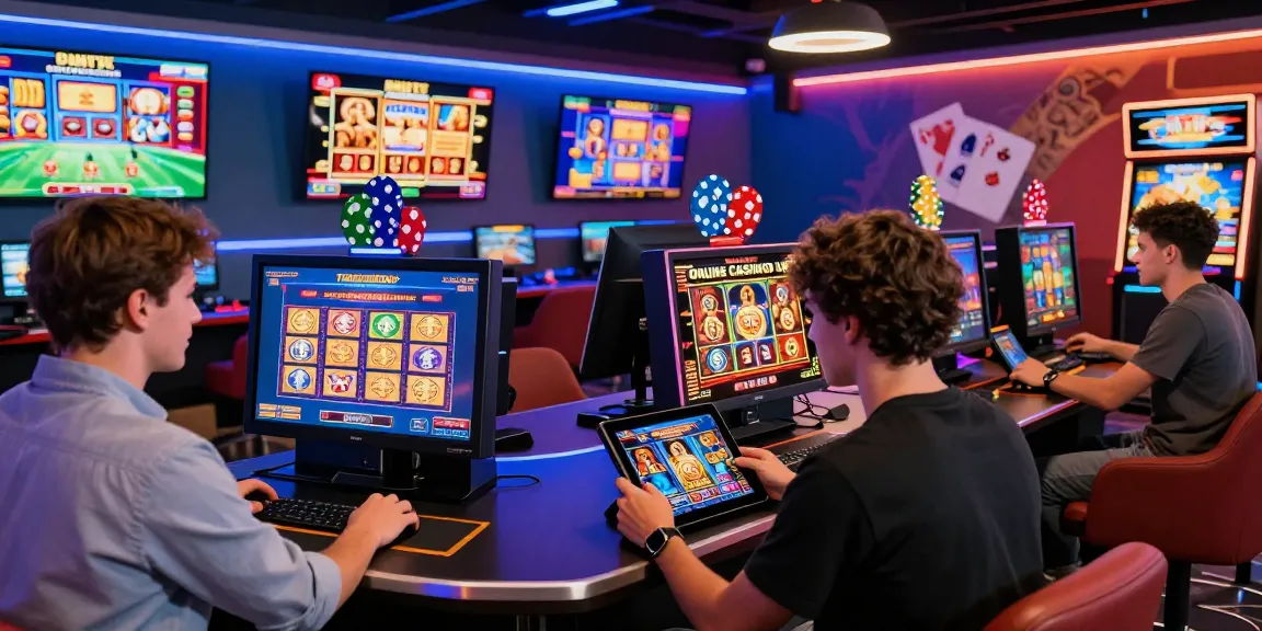 Engaged players exploring new online casinos uk in a vibrant gaming lounge, highlighting modern technology and fun atmosphere.