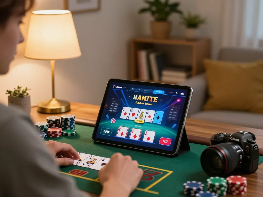 Engaging in strategic gameplay with tg88 app on a tablet in a cozy home setting