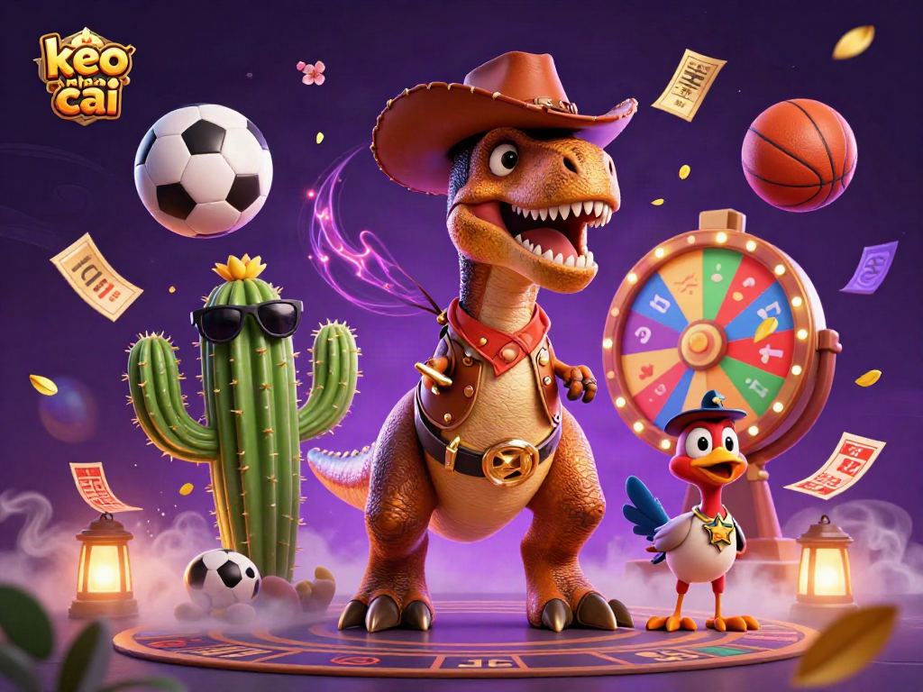 Experience keo nha cai sports betting action with a fun 3D cartoon dinosaur scene.