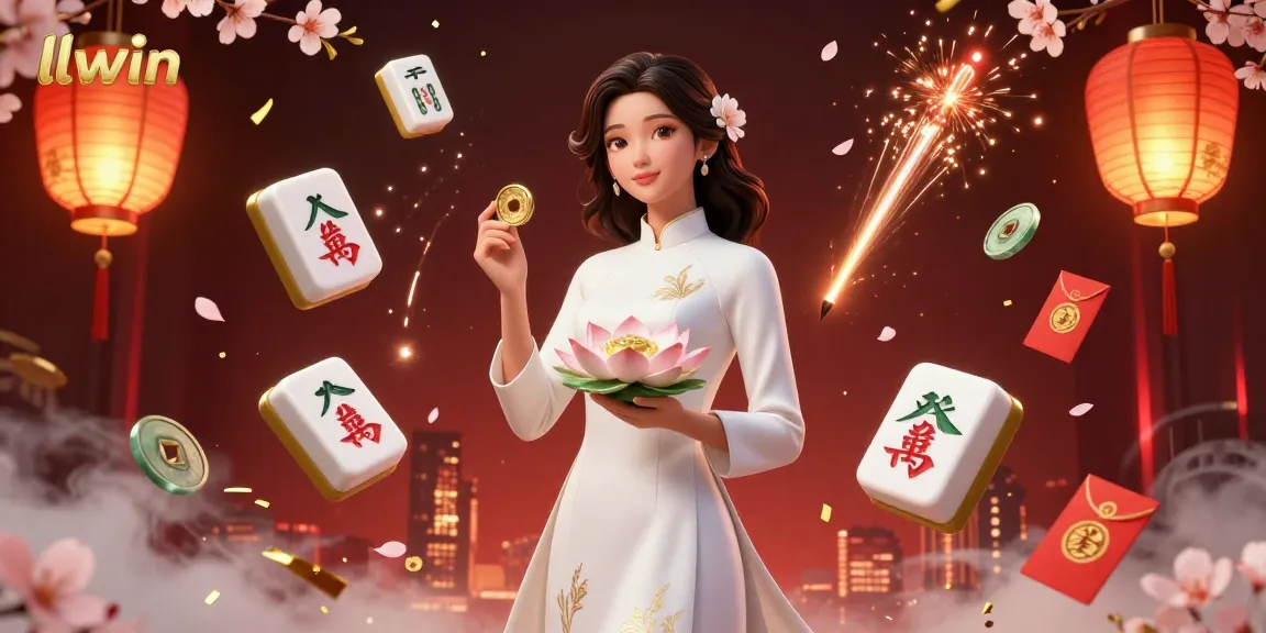 Enjoy thrilling gaming experiences at llwin with a captivating illustration of Asian casino elements and festive decorations.