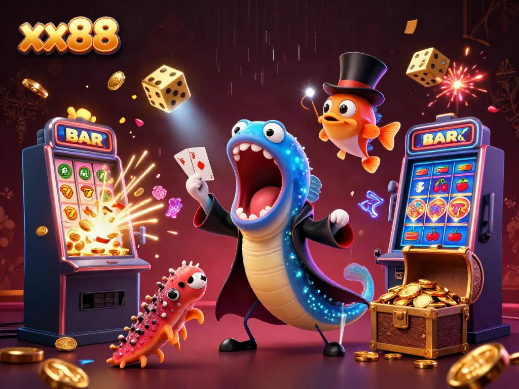 Experience thrilling slots at xx88 with vibrant 3D characters and jackpot scenes celebrating casino excitement.