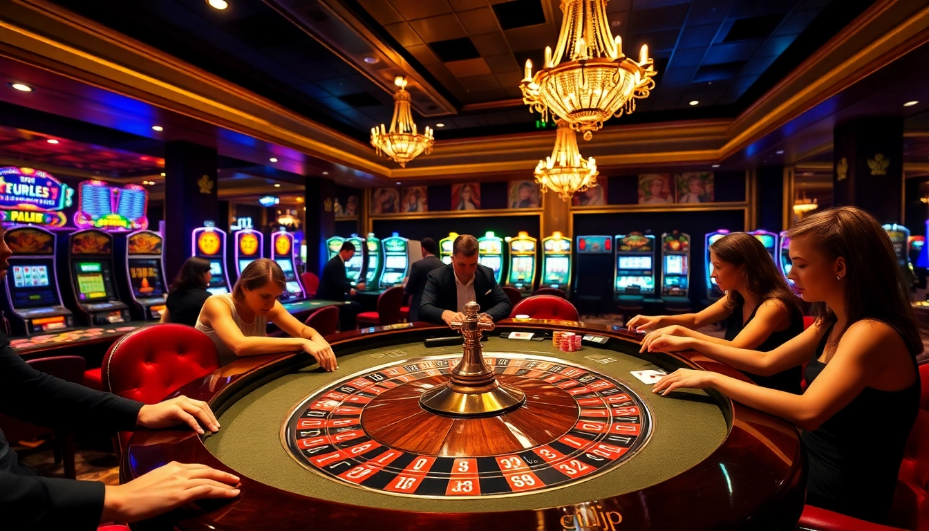 Players enjoy a thrilling roulette game at a glamorous casino as gilajp strategies unfold.