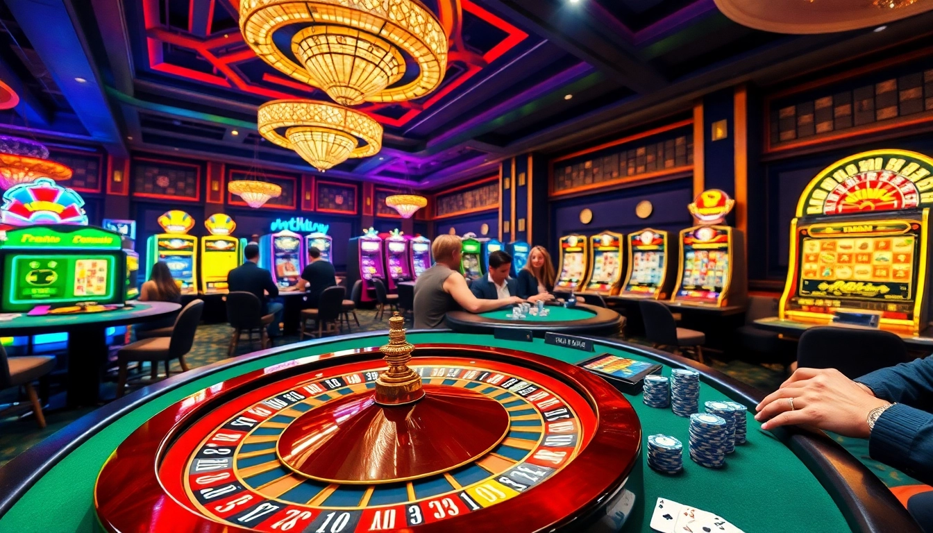 Players enjoying high-stakes gaming at nk888 casino with vibrant slot machines.