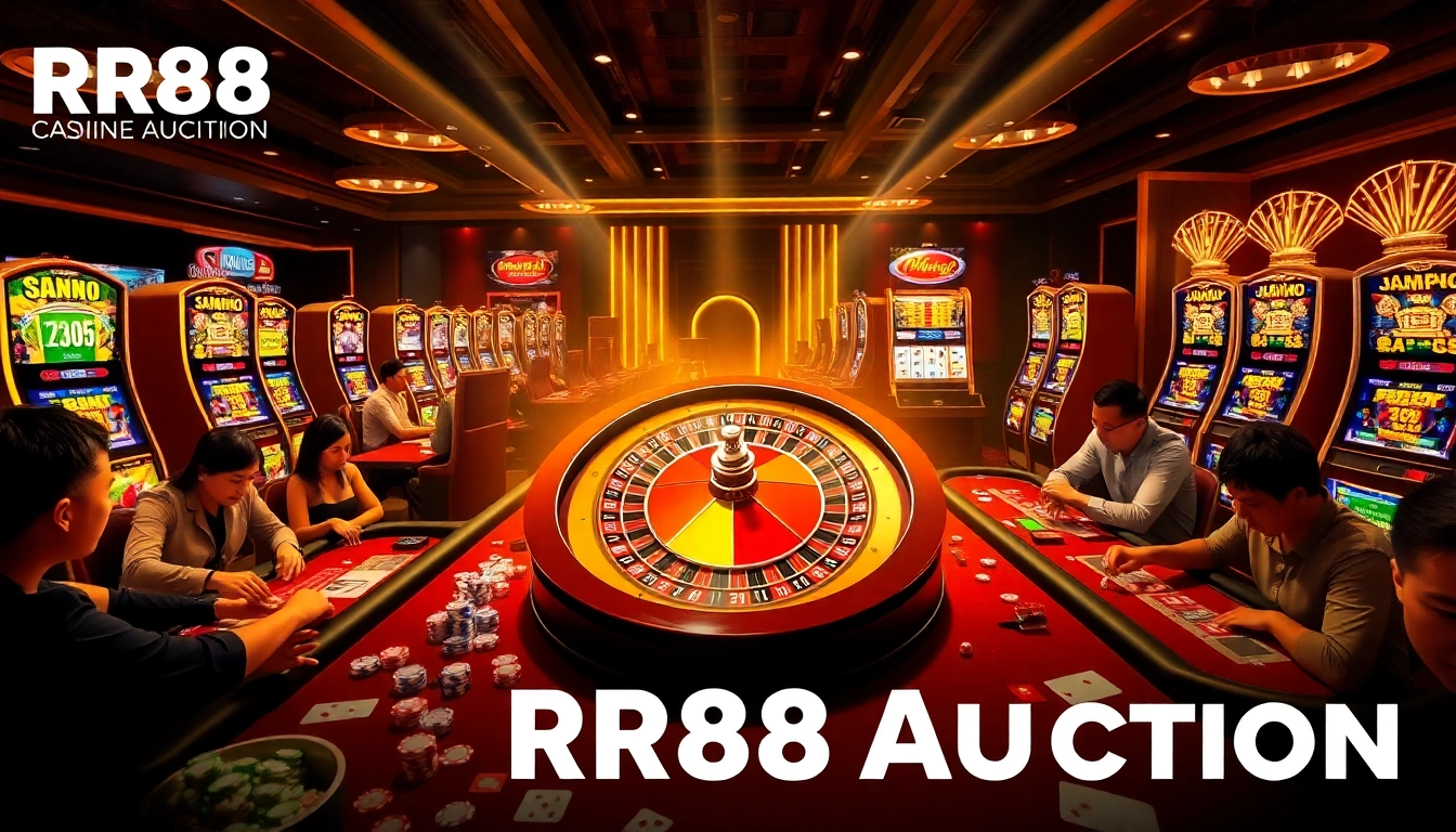Experience thrilling gameplay at RR88 Auction in an upscale casino environment with vibrant tables and players.