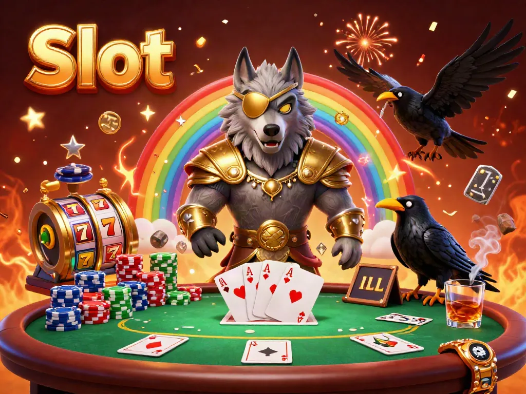 Slot melampaui batas dengan Odin dan dua burung gagak di jembatan kasino, memadukan keberuntungan dan strategi.