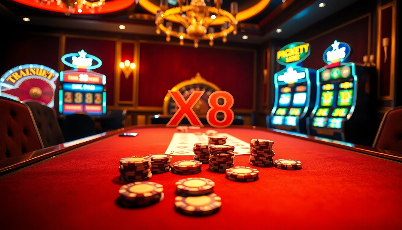 Dive into the excitement of poker at the XX 88 casino table, showcasing vibrant chips and an engaging atmosphere.
