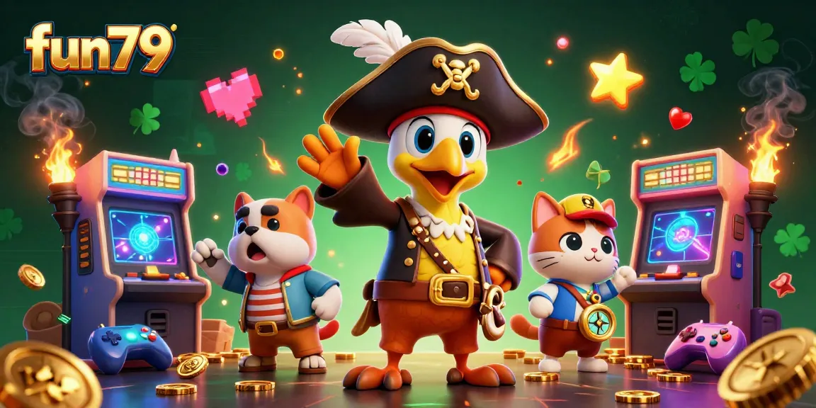 Experience thrilling gaming with fun79 at this vibrant 3D casino scene, showcasing dynamic characters and vibrant reflections.