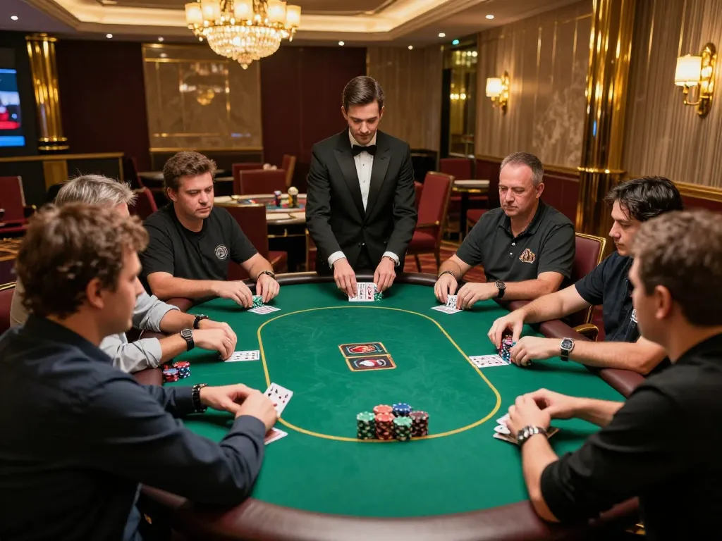 Players enjoying a strategic poker game at iwin. net, showcasing intense gameplay and a vibrant casino atmosphere.