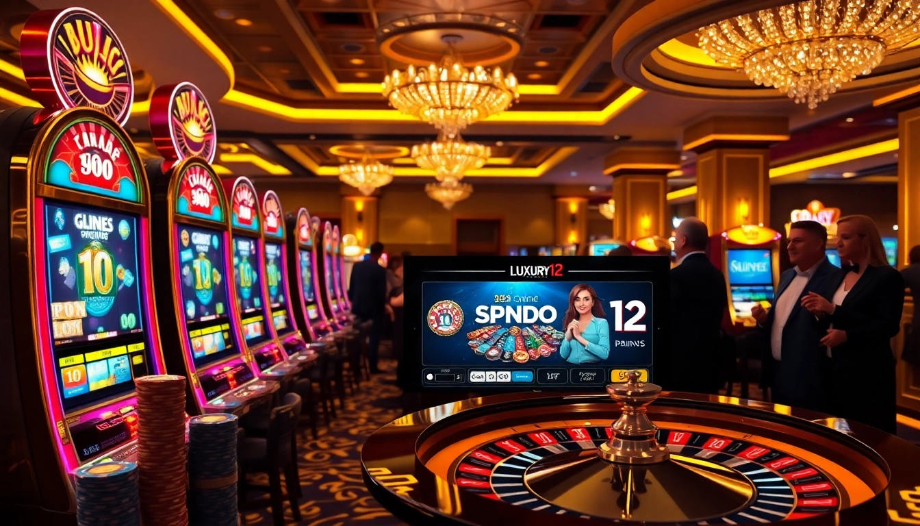 Experience the thrill of luxury12 with vibrant slot machines and poker chips in a luxurious casino environment.