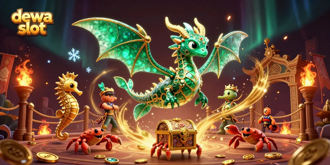 Taruhan slot dewa slot dengan naga laut 3D dan peti harta karun yang penuh semangat pemain.