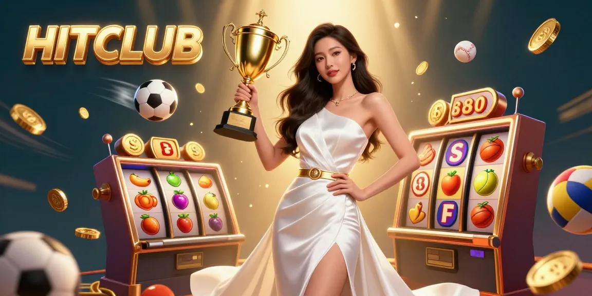 Experience HITCLUB's thrilling gambling atmosphere with a stunning trophy and casino elements.