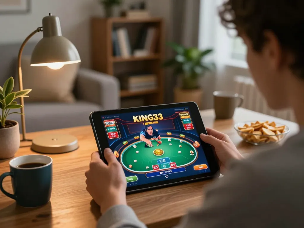 Playing poker on king33 app from a cozy home setting