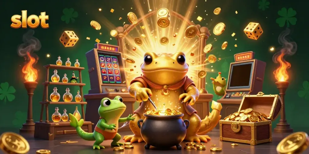 Spin jackpots and win big prizes with slots in this vibrant 3D casino scene.